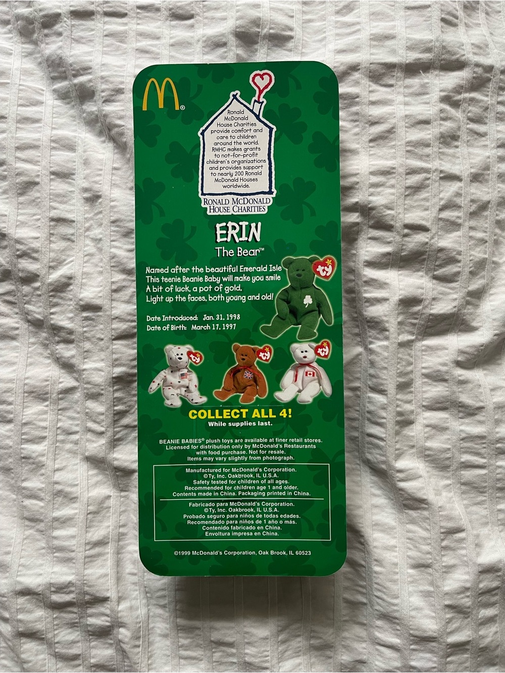 McDonald’s 1999 Ty Teenie Beanie Babies International Bears Complete Set (4) - Picture 4 of 10